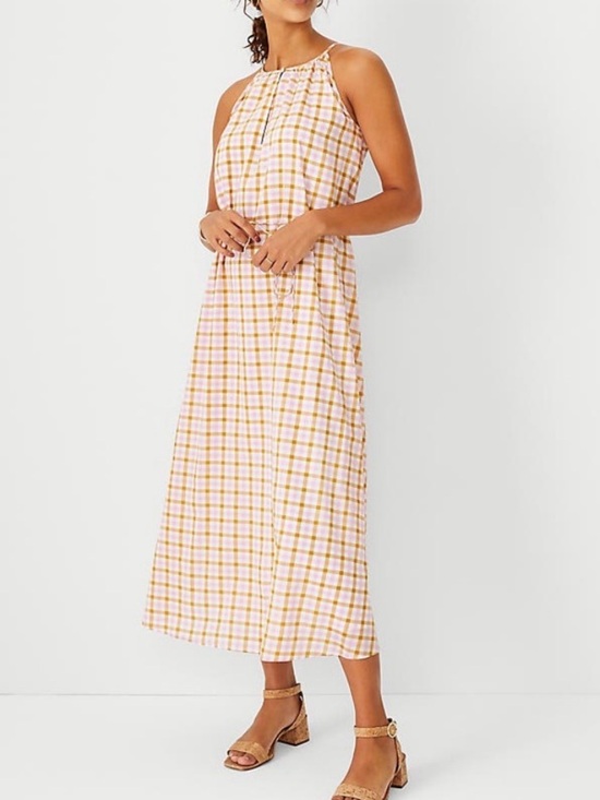 Ann Taylor Dresses & Skirts - NWT Ann Taylor Pink and Tan Gingham Halter Dress Size Small